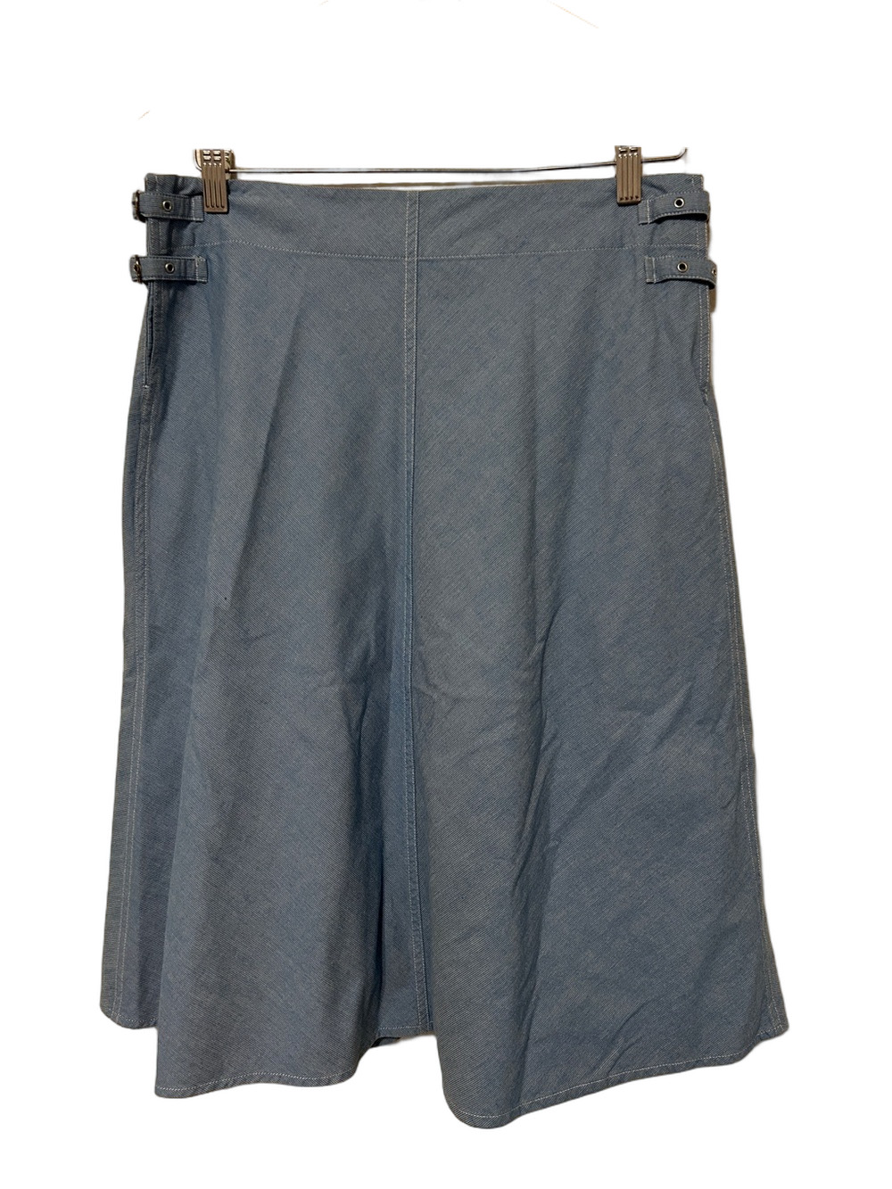 🧸Elevenses Anthropologie Light Blue A-Line Skirt Side Buckle Detail size 8 GUC